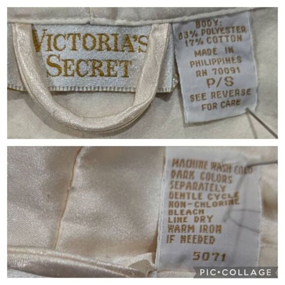 Vintage 80s Victoria's Secret Satin Maxi Robe Embroidered Collar V Neck Size S - Picture 7 of 8